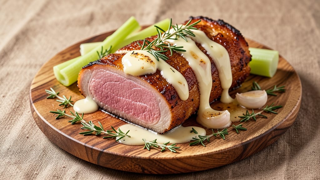 4-Pound Pork Loin Recipe: Celery Crown Crunch Over Smoky Herb Gravy