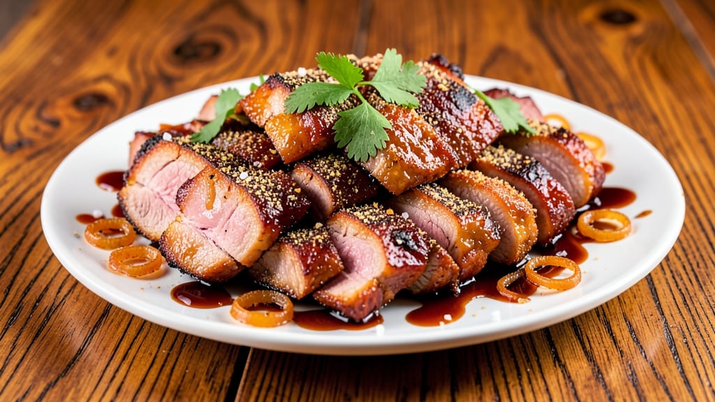 Barbecue Pork Belly Slices Recipe: Crispy Five-Spice Bark, Juicy Pink Hearts