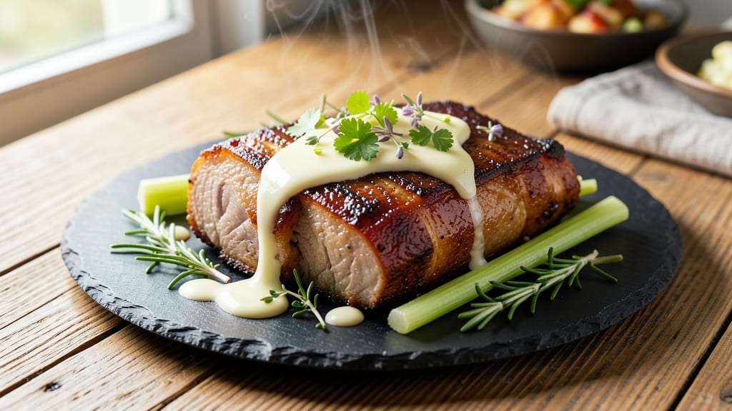 Air Fried Pork Loin Recipe: Crispy Celery Crowns Over Savory Herb Butter