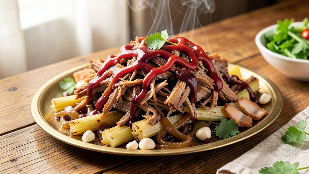 Mississippi Queen-Style Pulled Pork Recipe: Celery Crown Crunch Over Sweet Tomato Gravy