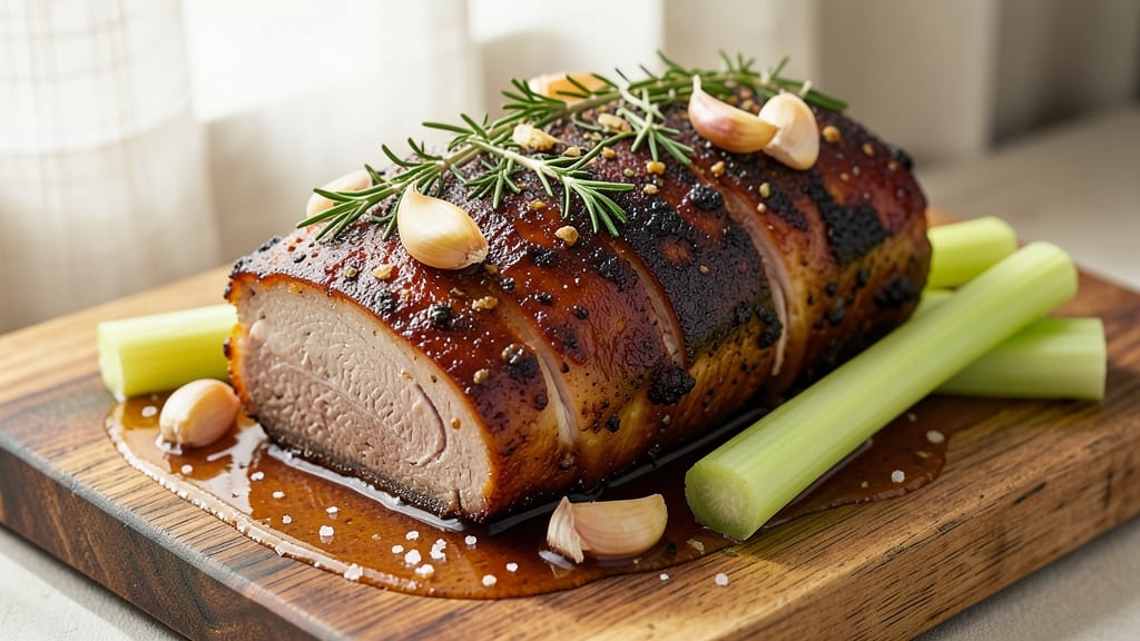 America's Test Kitchen Pork Shoulder Roast Recipe: Celery Crown Crunch Over Smoky Herb Gravy