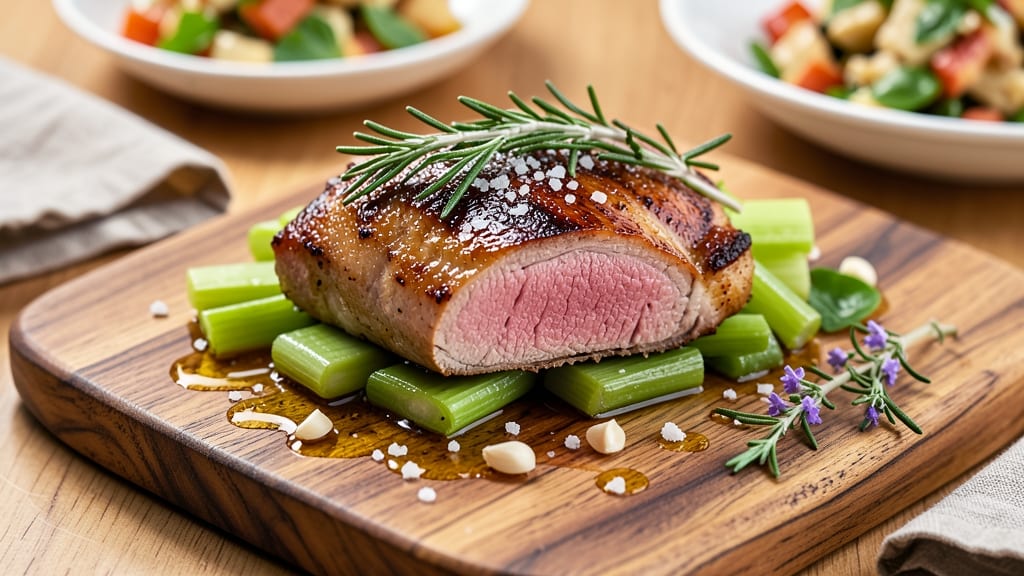 Alton Brown's Pork Tenderloin Recipe: Celery Crown Crunch Over Herb-Glazed Tenderness