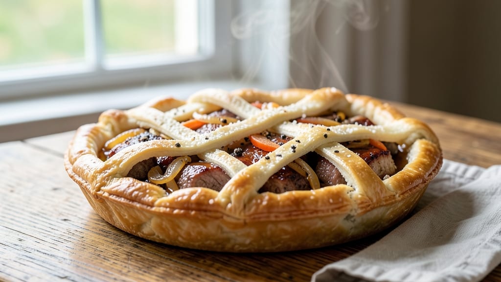 Beef and Pork Meat Pie Recipe: Flaky Crust Holds Savory Filling