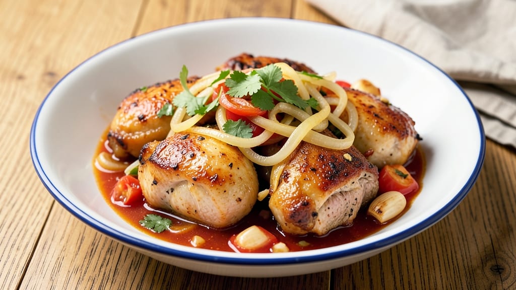 Chicken and Pork Afritada Filipino Recipe: One-Pot Tangy Tomato Simmer with Crispy Edges